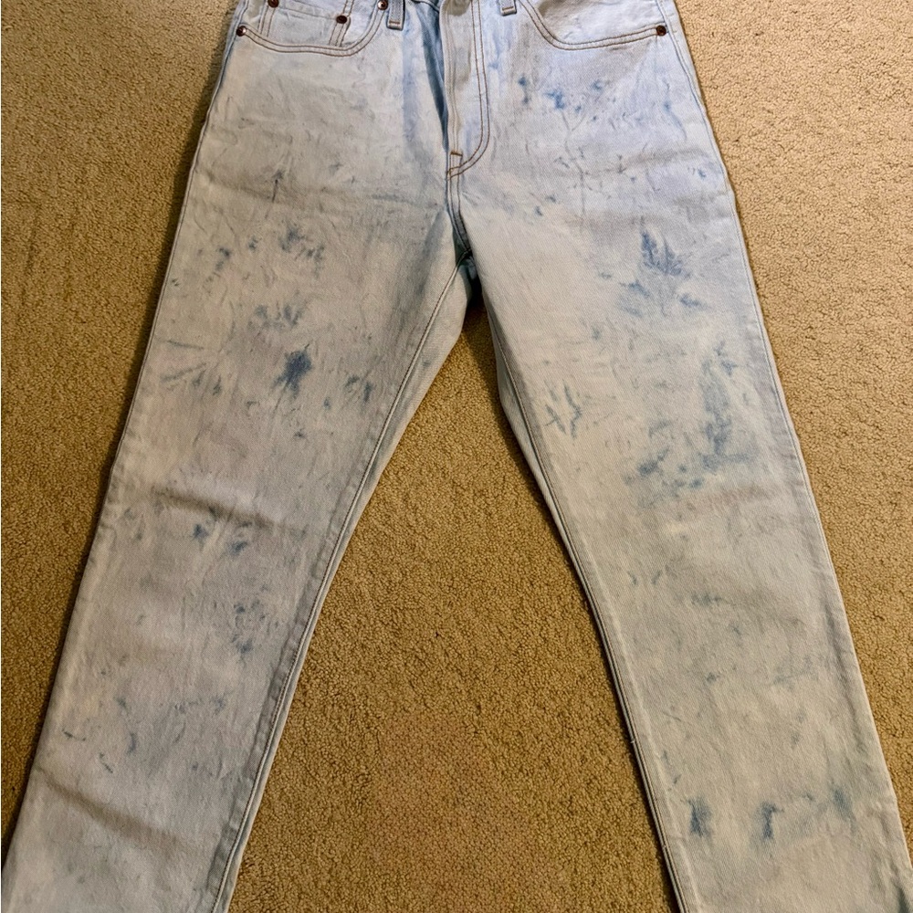 Levi's 501 Button Fly Blue Straight Jeans with Authentic Wear